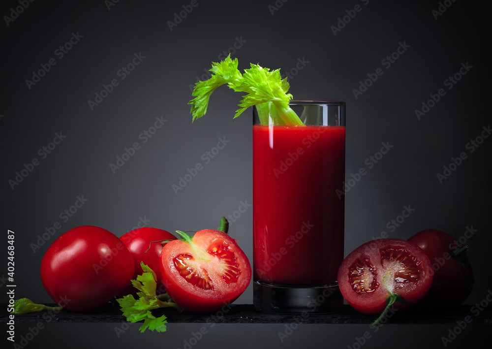Tomato juice with tomatoes and celery Tomato juice with tomatoes and celery