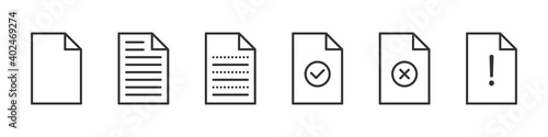 Document icon set. Paper icon. Documents icon stock vector linear design. Vector illustration photo