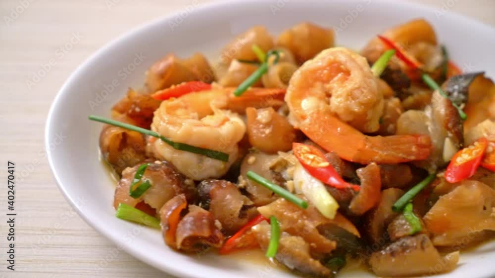 Stir-Fried Braised Sea Cucumber with Shrimps - Asian food style Stir-Fried Braised Sea Cucumber with Shrimps - Asian food style