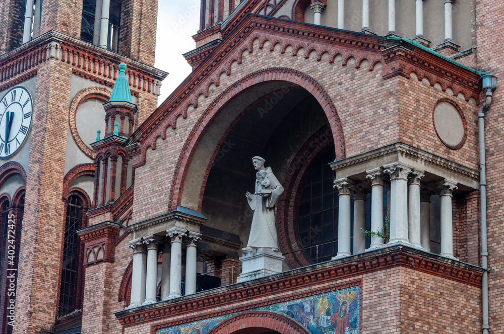 Fragment of facade of St. Anthony of Padua Church in Vienna, Austria