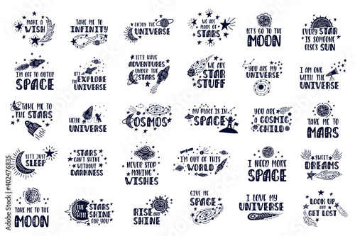 Collection of Inspirationals vector lettering phrases. Hand drawn kid posters.