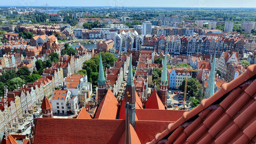 Top view of Gdansk from the tower of St. Mary's Basilica, Poland