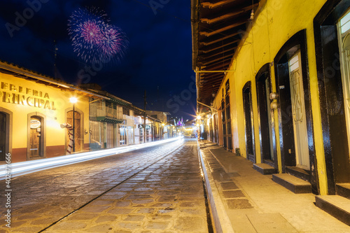 illuminated street of xico veracruz photo