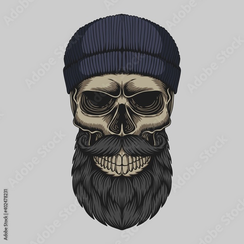Skull bearded mustache head vector illustration