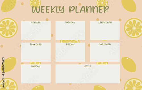 weekly planner, with a lemon wedge theme.