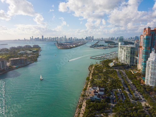 amazing aerial of miami bay with downtown cityscape in background © Aon Prestige Media