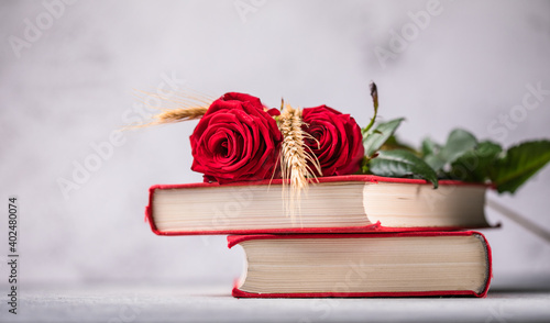 Rose and Book, traditional gift for Sant Jordi, the Saint Georges Day. It is Catalunya's version of Valentine's day photo