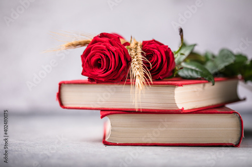 Rose and Book, traditional gift for Sant Jordi, the Saint Georges Day. It is Catalunya's version of Valentine's day photo