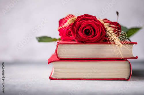 Rose and Book, traditional gift for Sant Jordi, the Saint Georges Day. It is Catalunya's version of Valentine's day photo