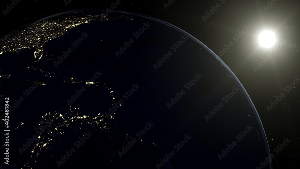 Earth lit from behind with city lights