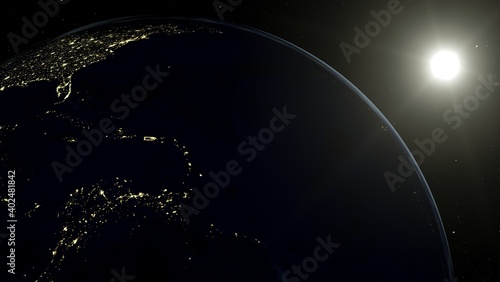 Obraz na płótnie Earth lit from behind with city lights w salonie
