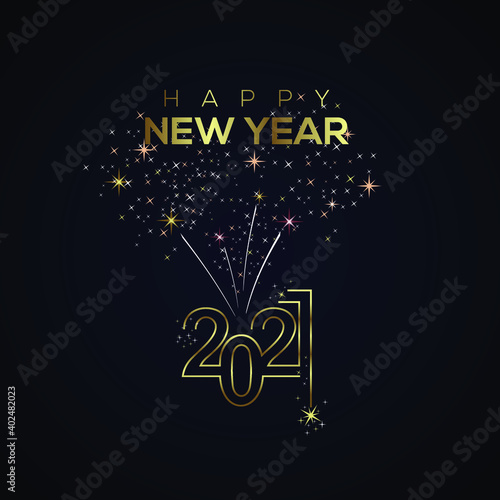 2021 Happy new year fireworks golden line design numbers blue background