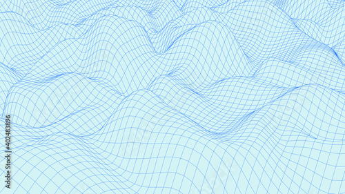 Vector perspective grid. Big data. Vector wireframe 3d landscape. Technology grid illustration. Futuristic background. Detailed lines forming an abstract background