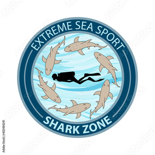 Autocollant, étiquette ou badge pour un club de plongé pratiquant le sport extrême.