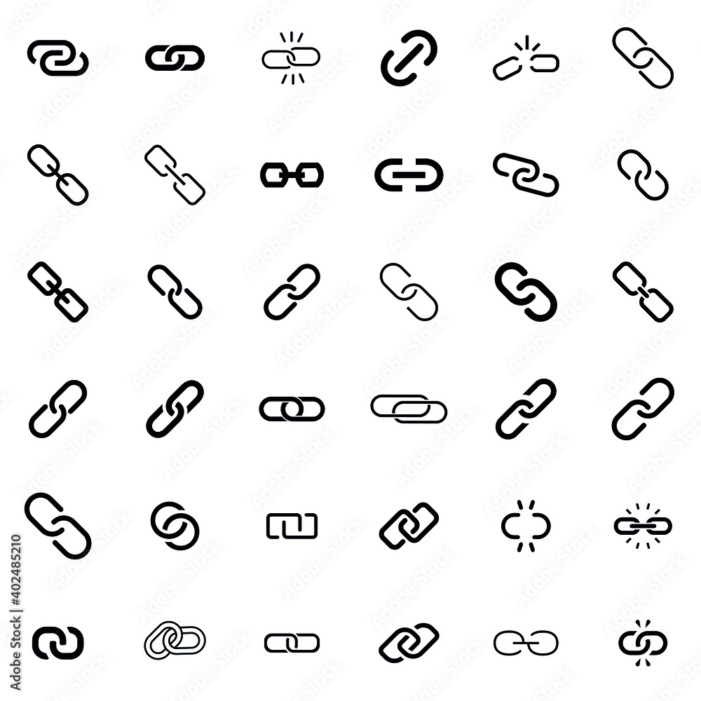 Links icon vector set. Chain sign set collection icon. Links icon vector set. Chain sign set collection icon.