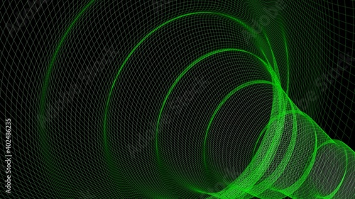 Abstract green waved texture on black background - 3D rendering video clip