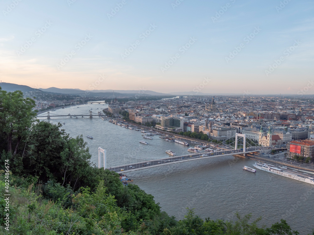 afternoon view of elisabeth bridge from citadella in budapest