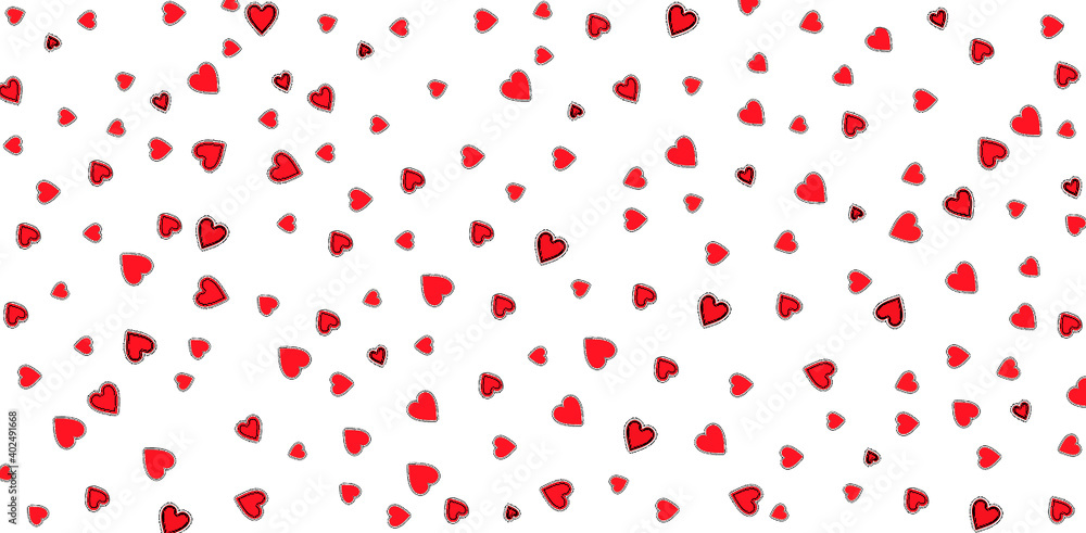 Valentines Day background with many red hearts on a white. Day of love for two people around the world