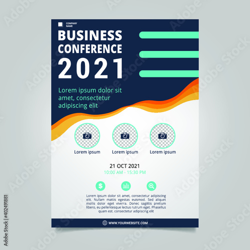 Flat business conference brochure template with wavy shapes