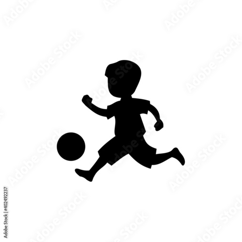 Little boy playing soccer silhouette in vector