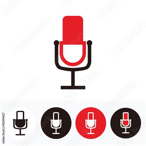 simple line art microphone set - line art microphone set for broadcast or podcast - simple line art microphone logo or icon set isolated on red, white and black