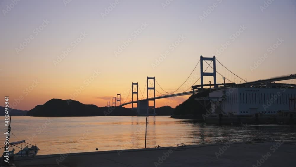 Shimanami Kaido, Sunset over the Kurushima Kaikyo suspension Bridge Shimanami Kaido, Sunset over the Kurushima Kaikyo suspension Bridge