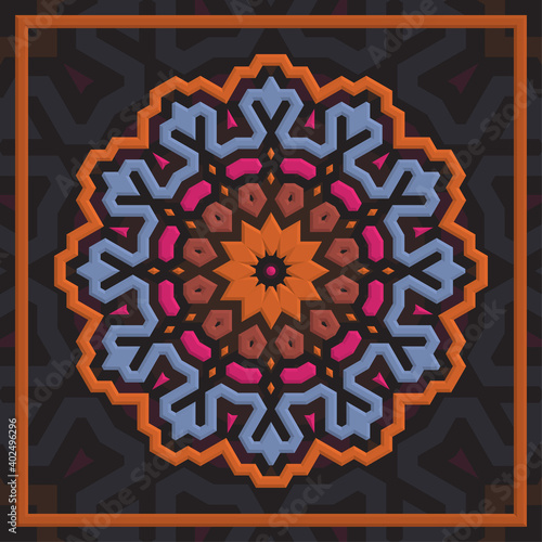 Simple mandala with a unique color scheme, can be used for wall decoration and textile industry.