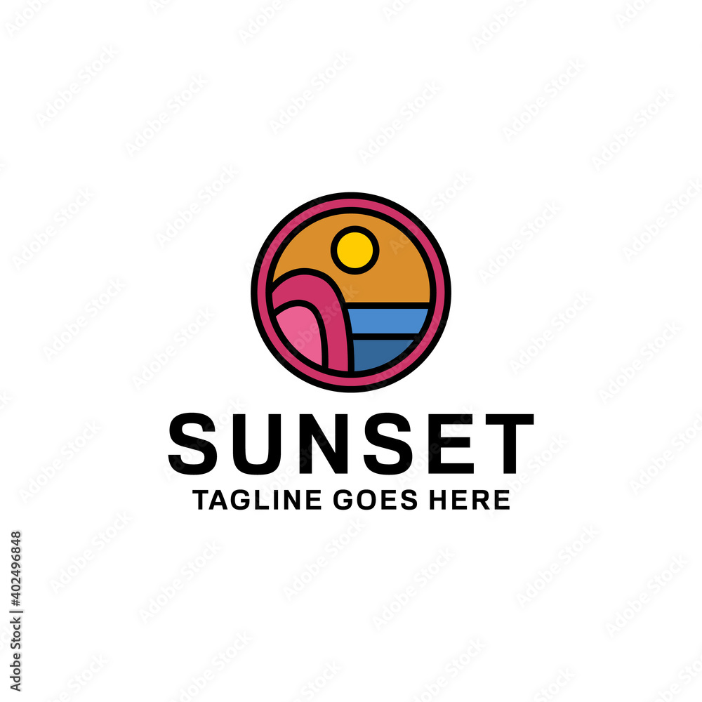 sunset Icon. Circle Ocean Vector Modern Symbol. Company Logo Design Inspiration. sunset Icon. Circle Ocean Vector Modern Symbol. Company Logo Design Inspiration.