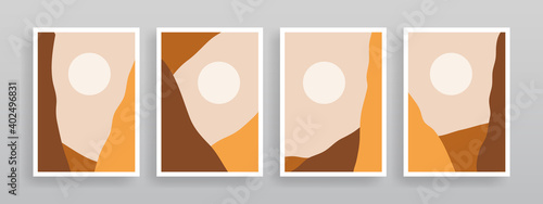 Set of creative desert minimalist hand painted. Abstract art and shape element. Design for wall decoration, art print, postcard, poster or brochure cover design. Vector illustration.
