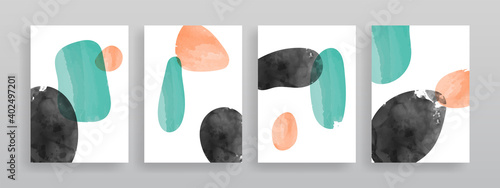 Set of creative minimalist hand painted abstract art. Watercolor and shape element. Design for wall decoration, art print, postcard, poster or brochure cover design. Vector illustration.