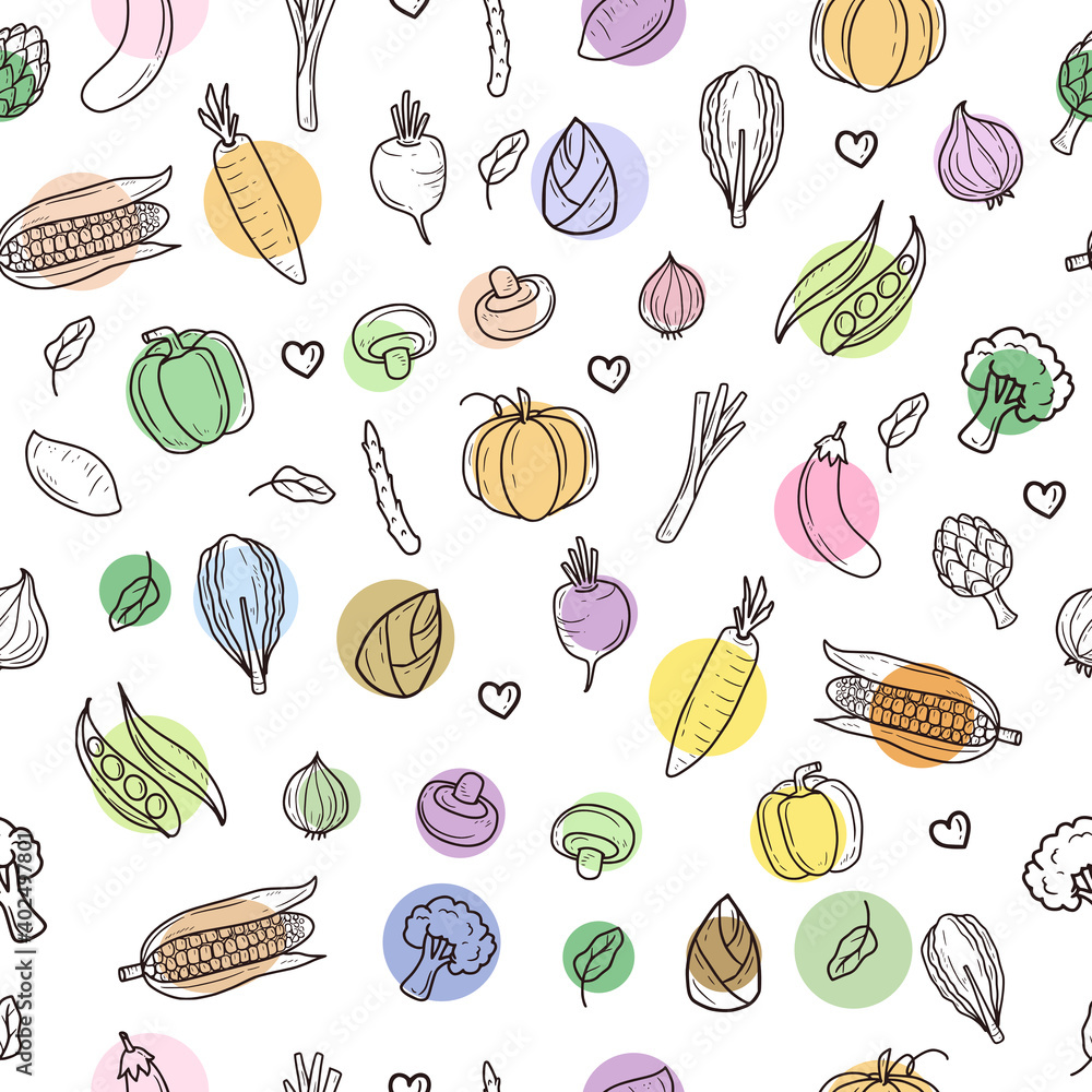 Colorful vegetables seamless pattern background drawing illustration