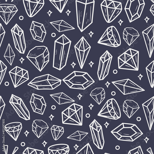 Set gems stones and diamond seamless pattern vector design illustration