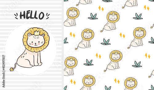Photography Cute wild lion cartoon poster seamless pattern wallpaper design background