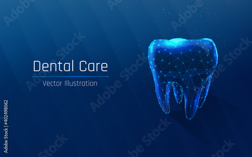 tooth in wireframe style. Dental care, dental clinic, dental medicine concept. Dentist white toothpaste, teeth freshness symbol.
beautiful smile,  mouthwash. plexus. vector illustration, dot, low poly
