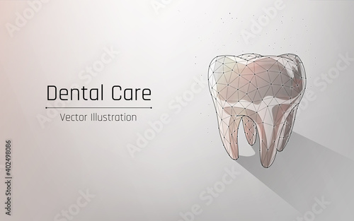 tooth in wireframe style. Dental care, dental clinic, dental medicine concept. Dentist white toothpaste, teeth freshness symbol.
beautiful smile,  mouthwash. plexus. vector illustration, dot, low poly