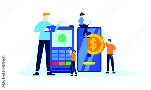 mini atm edc banking easier saving money transfer and credit vector illustration concept template background can be use for presentation web banner UI UX landing page