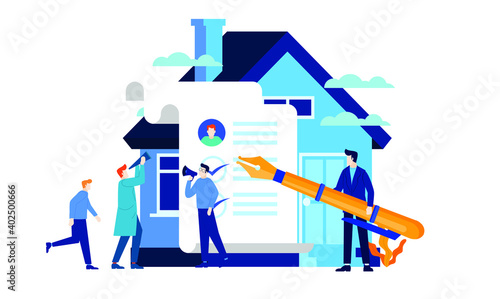 home contract mini people sign flat illustration