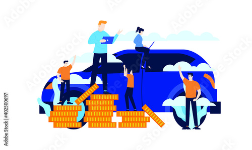 car buy insurance investement mini people flat illustration