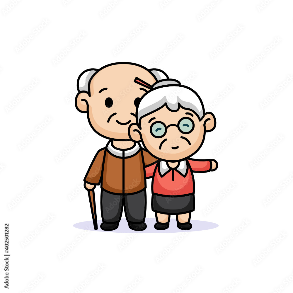 Cartoon of couple elder in Valentine's Day Cartoon of couple elder in Valentine's Day