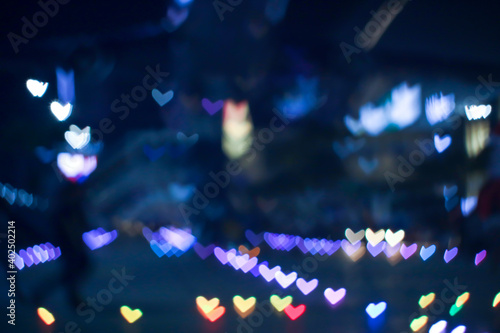 rainbow colorful bokeh and blur heart shape love valentine day night light