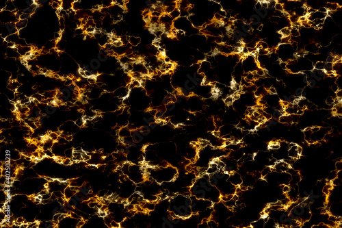 thunder bolt gold glow mineral line texture on black marble