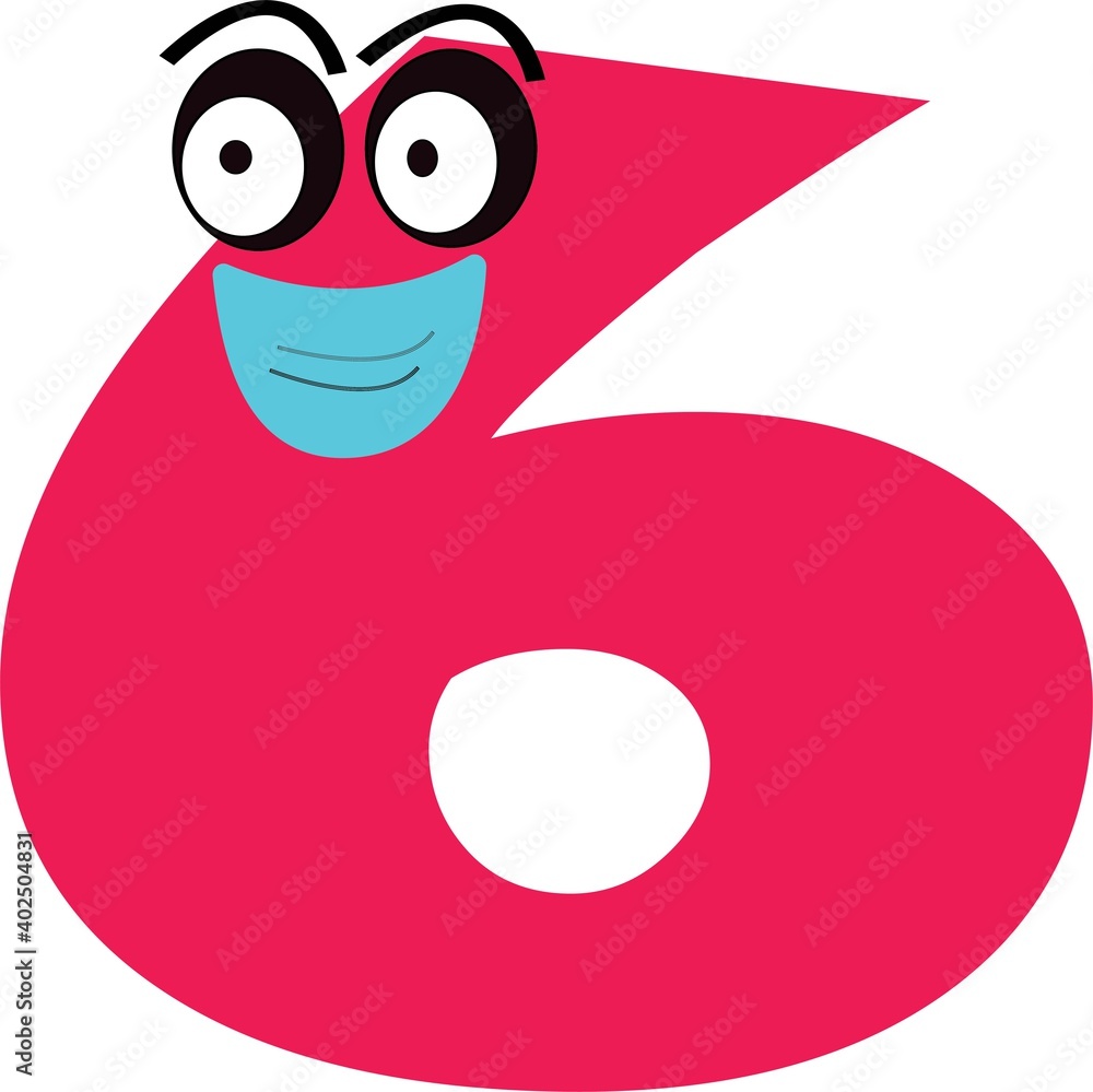 cute cartoon vector wearing mask in number six for kids on white background cute cartoon vector wearing mask in number six for kids on white background
