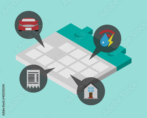 many bills and expenses to pay recurring each month vector