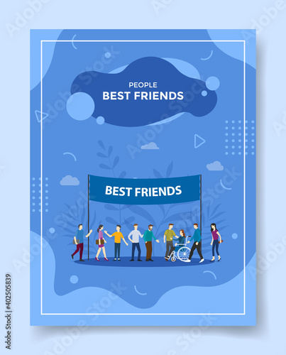 best friend people meet up together for template of banners, flyer, books cover, magazines with liquid shape style
