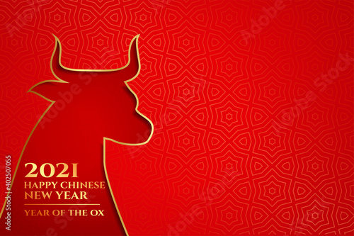 Happy chinese new year of the ox 2021 on red background