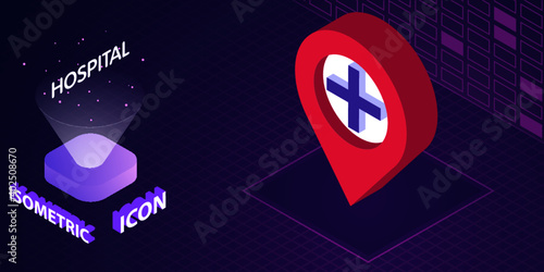 Hospital isometric icon. Vector illustration. 3d concept