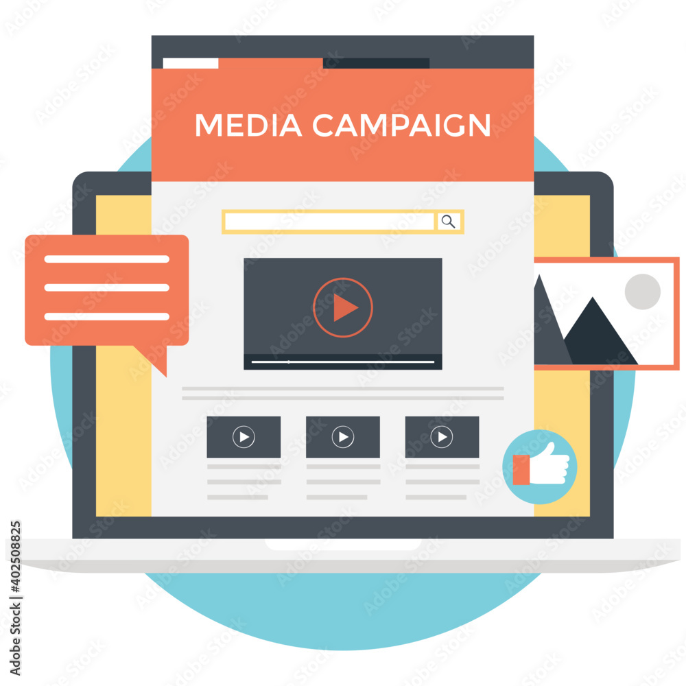 Webpage video, image and comments flat icon Webpage video, image and comments flat icon