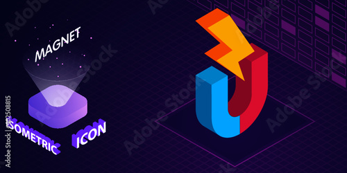 Magnet isometric icon. Vector illustration. 3d concept