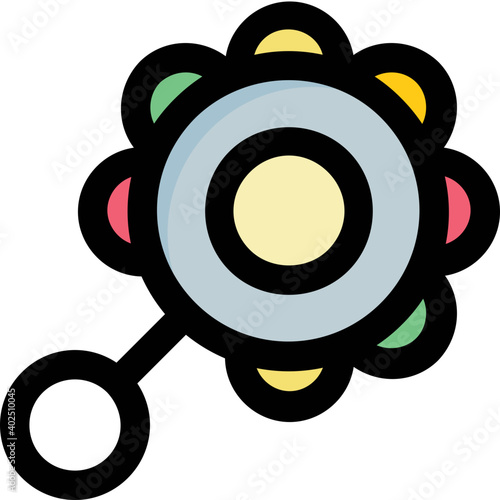 Icon of round multicolor rattle . flat vector illustration of baby rattle toy