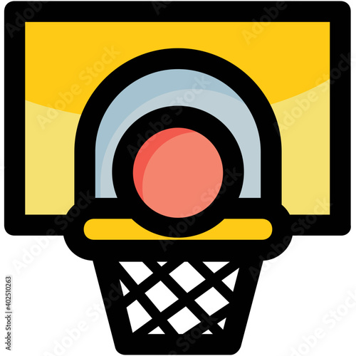 Cartoon illustration of kids basketball game. Basketball and backboard hoop vector icon